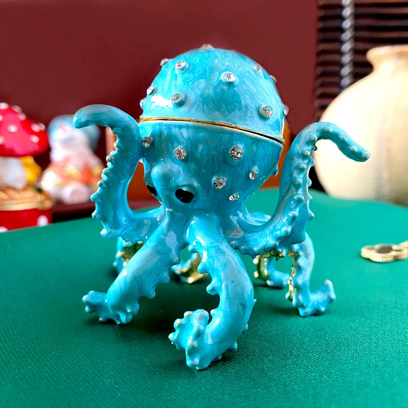 Afralia™ Octopus Trinket Box: Bejeweled Hand-Painted Ring Holder & Collectible Figurine