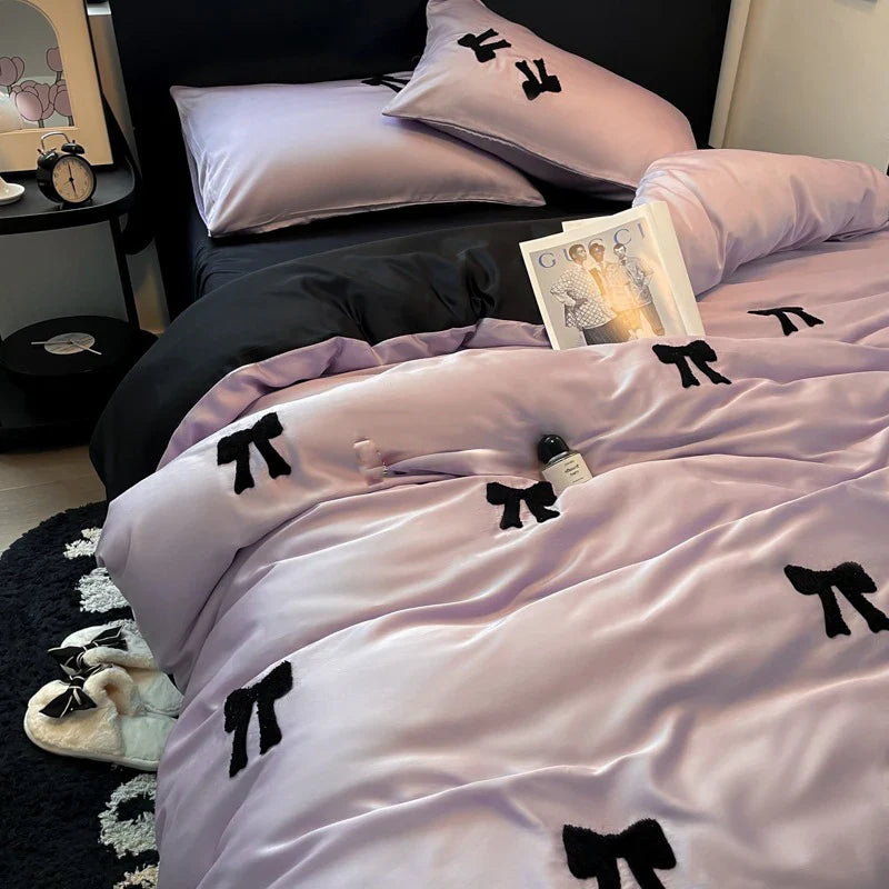 Afralia™ Embroidered Rayon Silk Bedding Set: Duvet Cover, Sheets, Pillowcases in Nordic Style