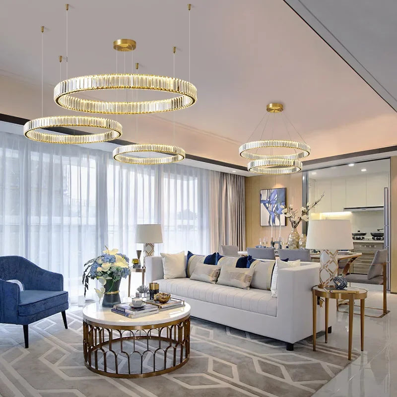 Afralia™ Luxury Crystal Round Pendant Chandelier for Living Room & Bedroom