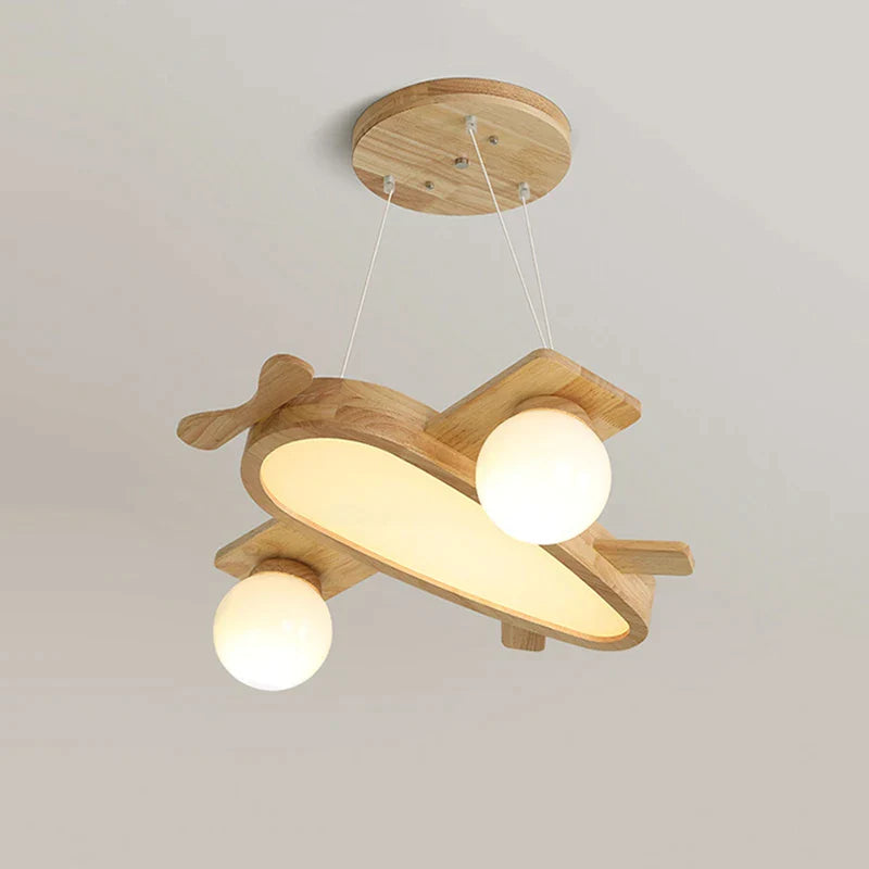 Afralia™ Wooden Airplane LED Pendant Light for Kids' Room - Walnut Color 32W