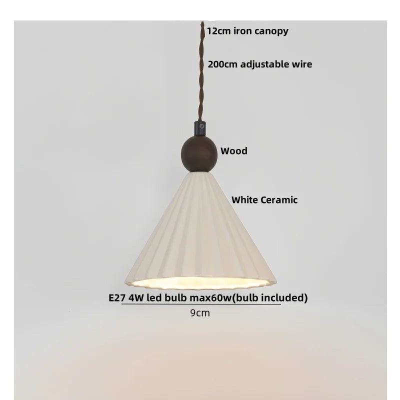 Afralia™ Ceramic Wood Pendant Lamp LED Hanging Light Fixture for Modern Home Decor