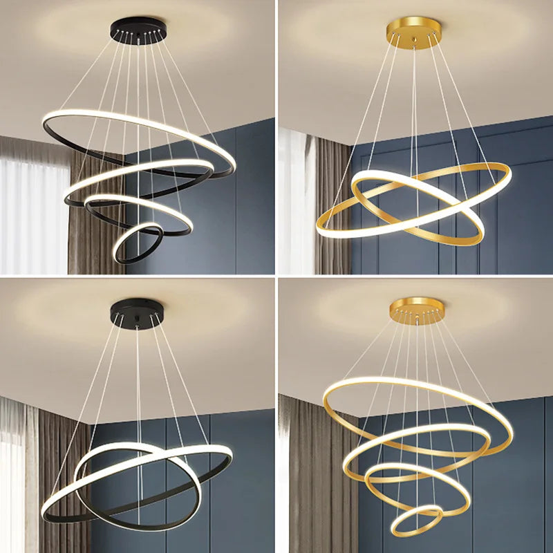 Afralia™ Modern Minimalist Dining Chandelier - Three Rings Four Circles