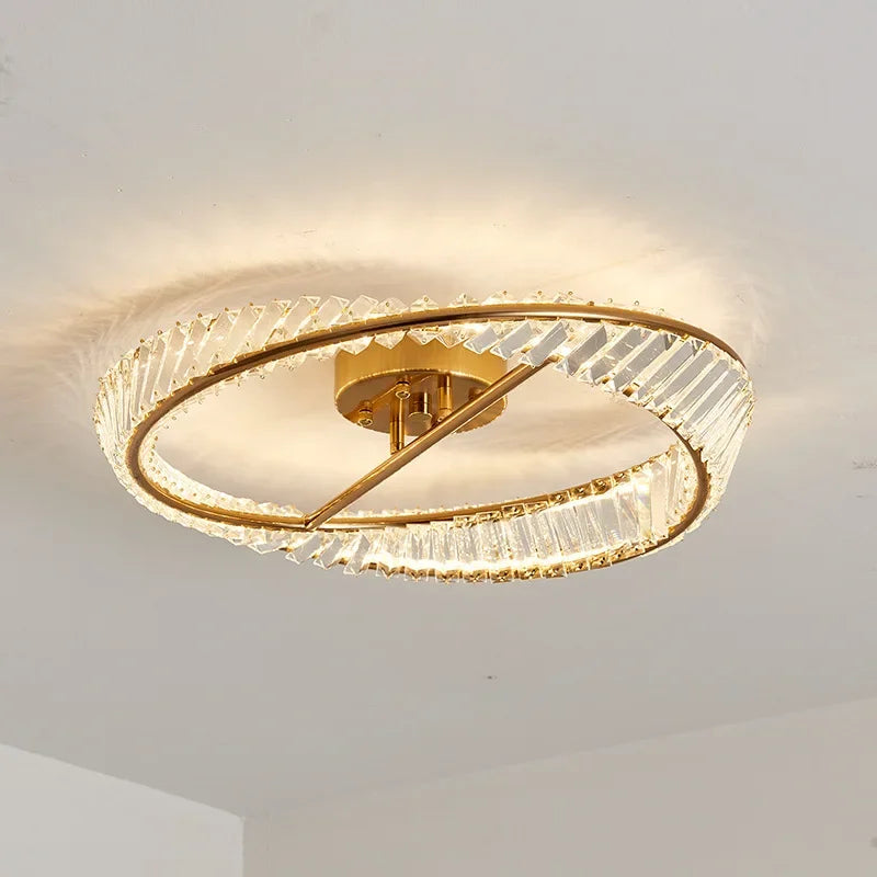 Afralia™ Crystal Rings LED Ceiling Light Dimmable Gold Lustre for Home Decoration