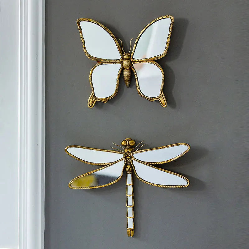 Afralia™ Retro Insect Wing Wall Mirror Home Decoration Butterfly Dragonfly Metal