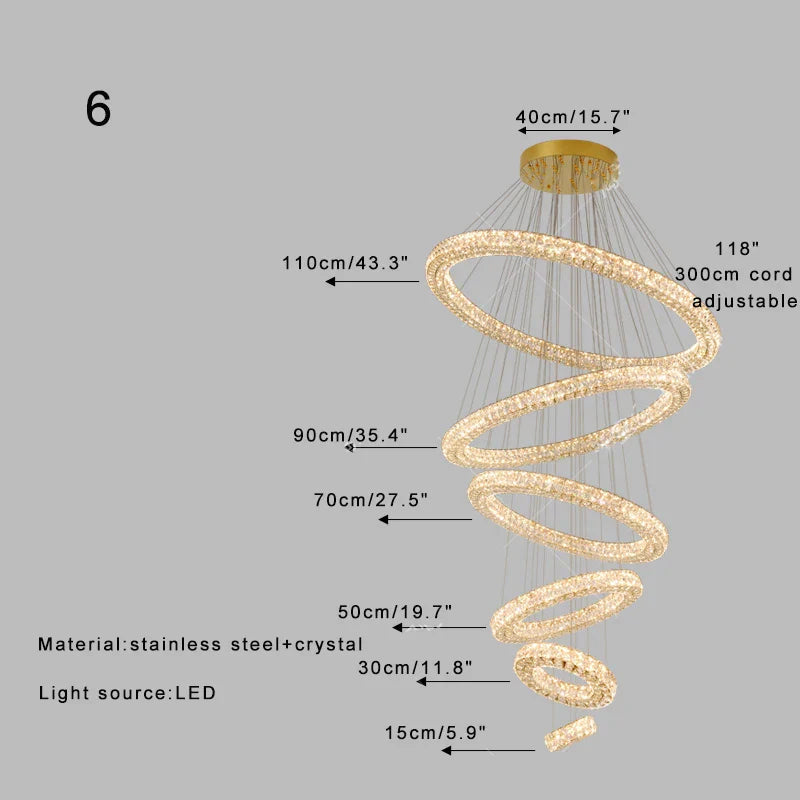 Afralia™ Rings Ceiling Pendant Light Dimmable Adjustable Hanglamp for Villa Decoration