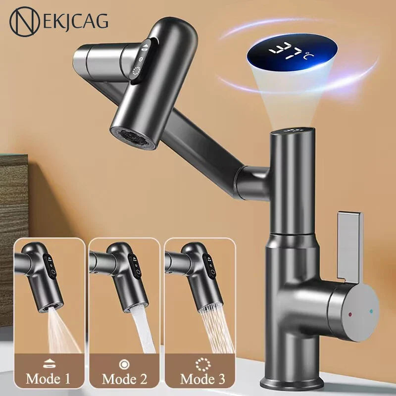 Afralia™ LED Bathroom Basin Faucet 360 Rotation Mixer Sink Tap with Multifunction Stream Sprayer