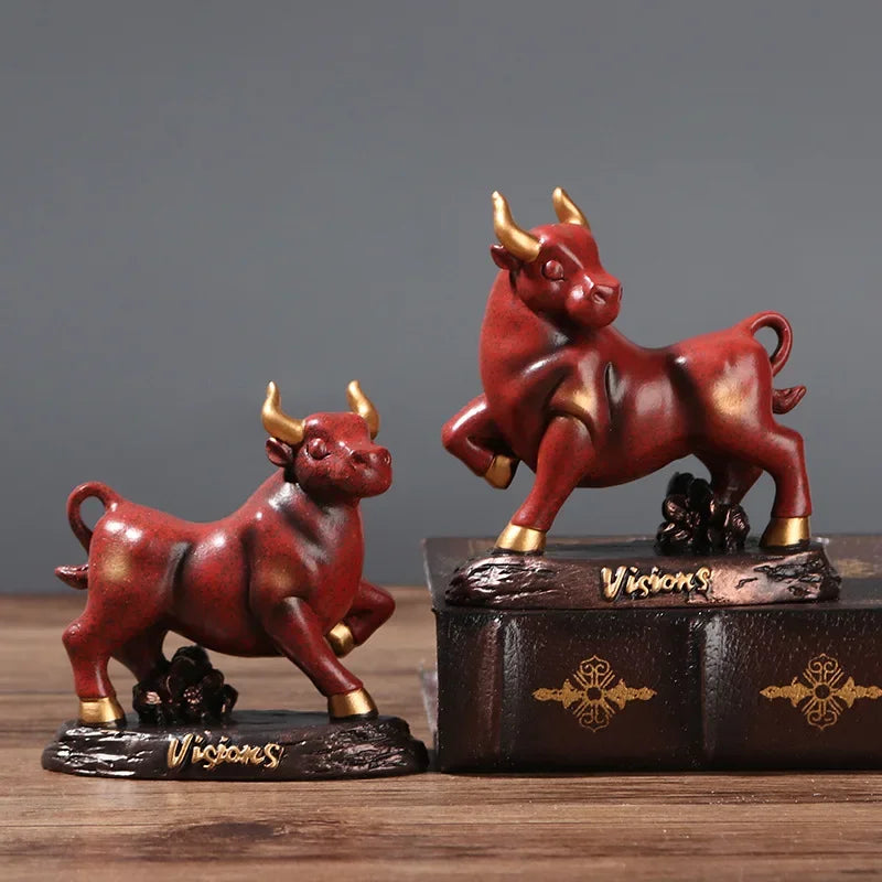 Resin Bull Miniature Statue Handmade Modern Art Sculpture for Home Office Decor by Afralia™