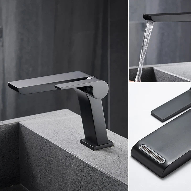 Afralia™ Waterfall Basin Faucet: Brass Hot Cold Mixer Tap Single Handle Chrome Sink