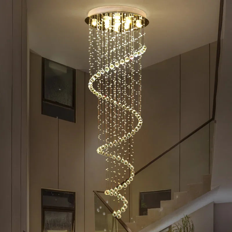 Afralia™ Modern LED K9 Crystal Chandelier | Luxury Double Staircase Living Room Lights