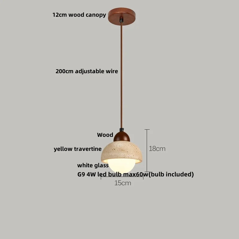 Afralia™ Yellow Travertine LED Pendant Lights Wood Wire Adjustable Indoor Decor Hang Lamp
