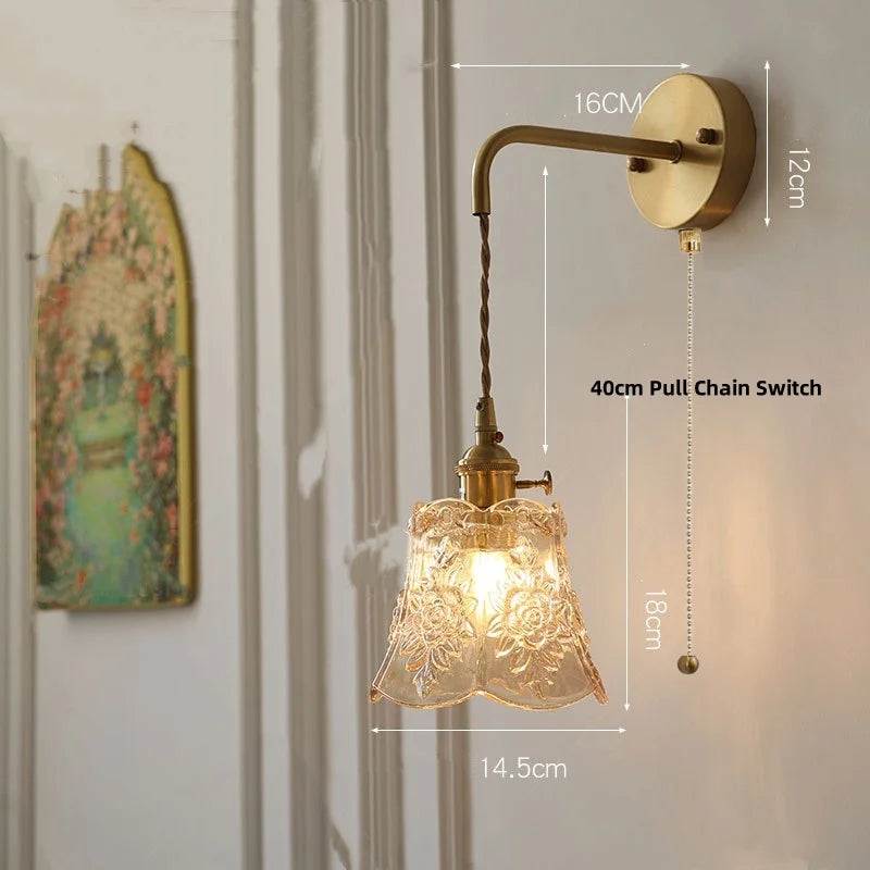 Afralia™ Nordic Glass Wall Lights LED Sconce Pull Chain Switch Adjustable Wire Bedside Lamp