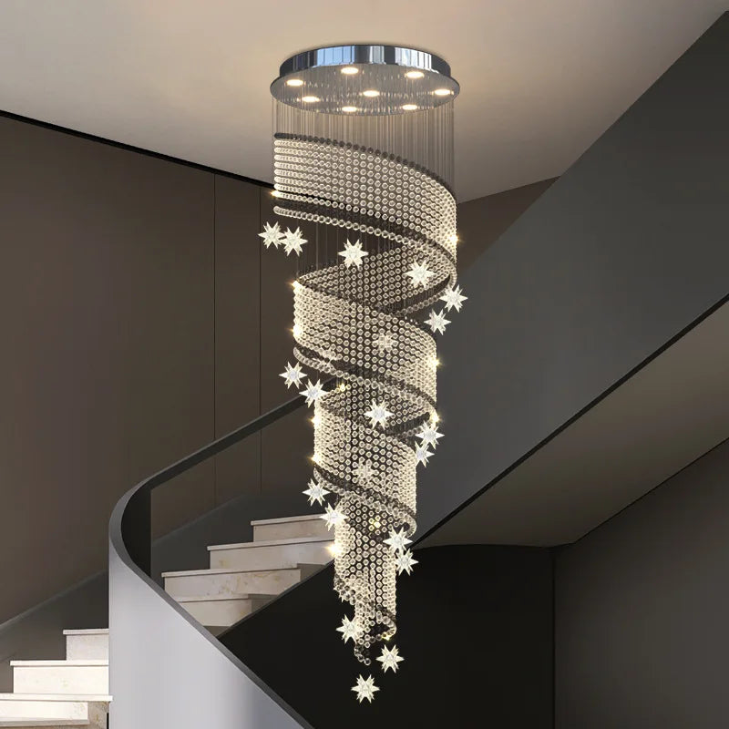 Afralia™ Crystal Star LED Chandelier for Villa Staircase & Living Room Lighting