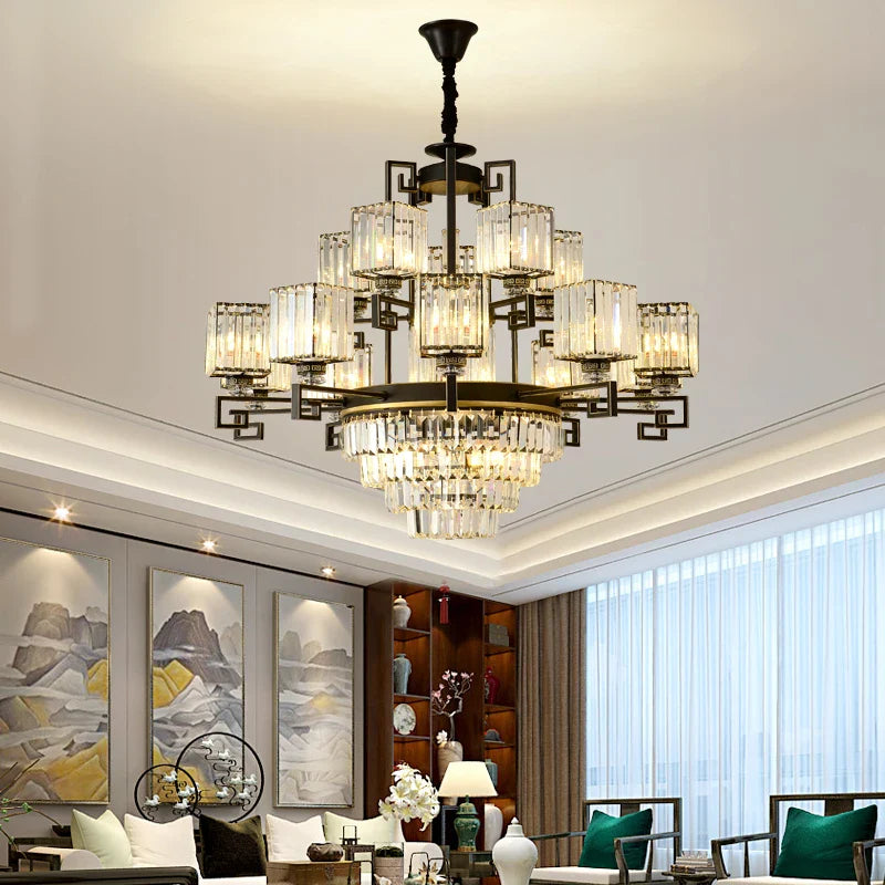 Afralia™ Zen Crystal Chandelier - Luxury Chinese Style Lighting for Home, Study, and Teahouse