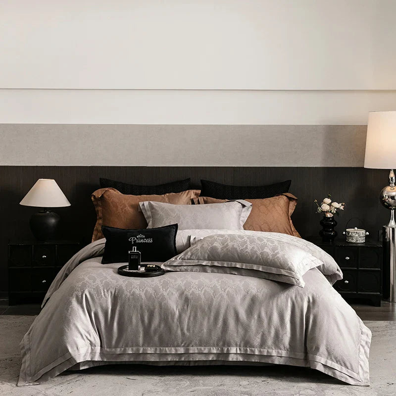Afralia™ Luxury 1000TC Egyptian Cotton Jacquard Bedding Set in Dark Gray