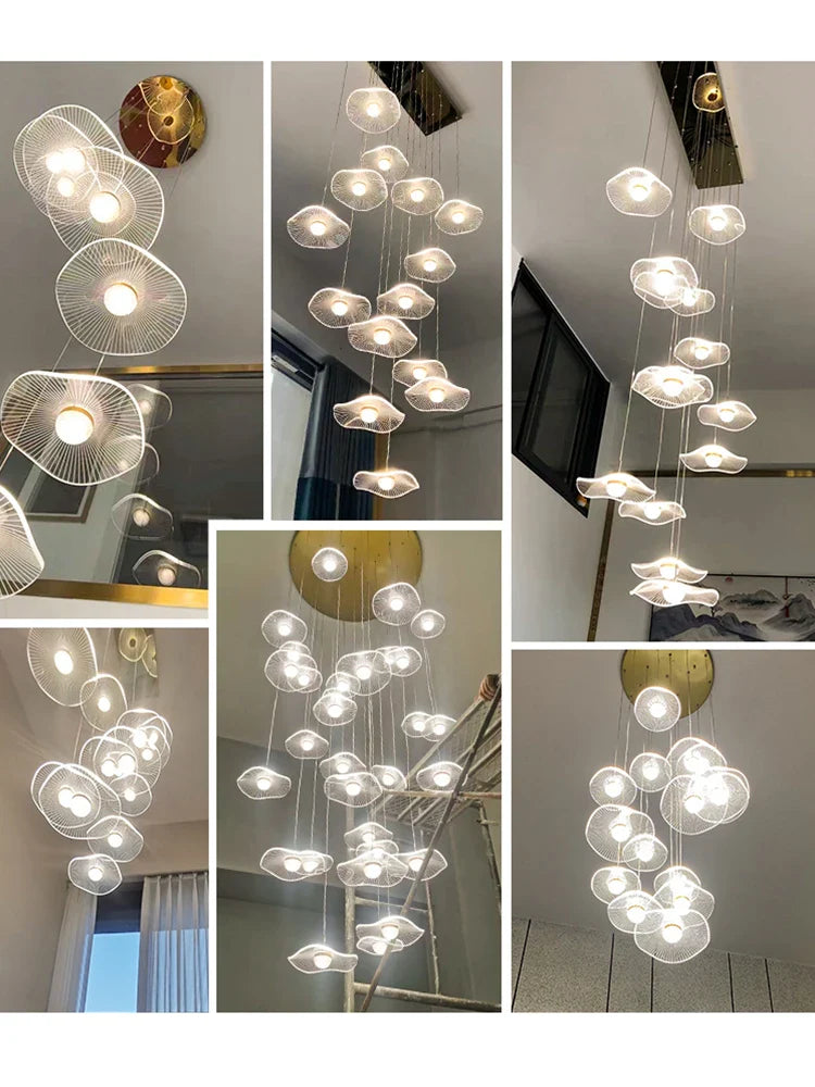Afralia™ Gold Acrylic Chandeliers LED Pendant Lamp Modern Staircase Living Room Lighting