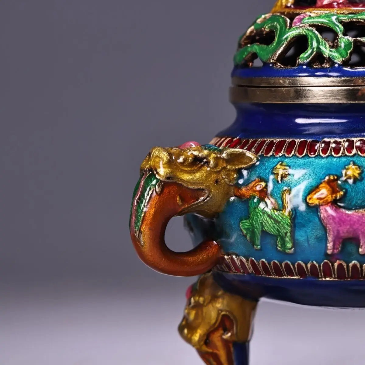 Afralia™ Bronze Cloisonne Lion Dragon Incense Burner Ornament