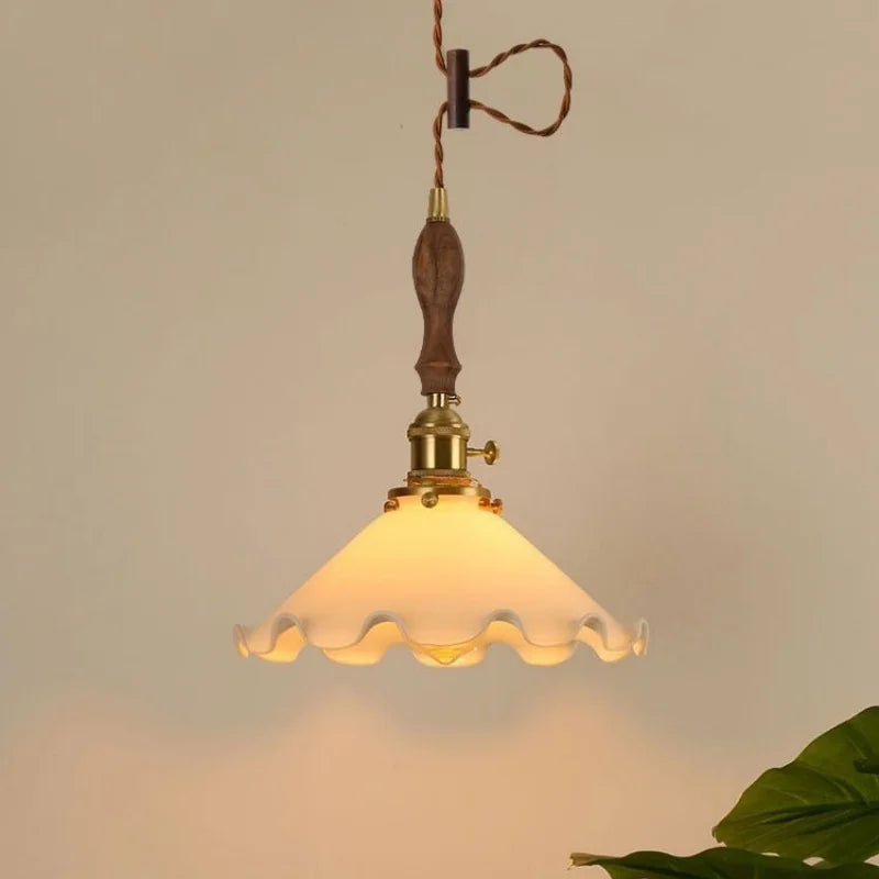 Afralia™ Cream Glass LED Pendant Lamp - Nordic Minimalist Brass Hanging Light