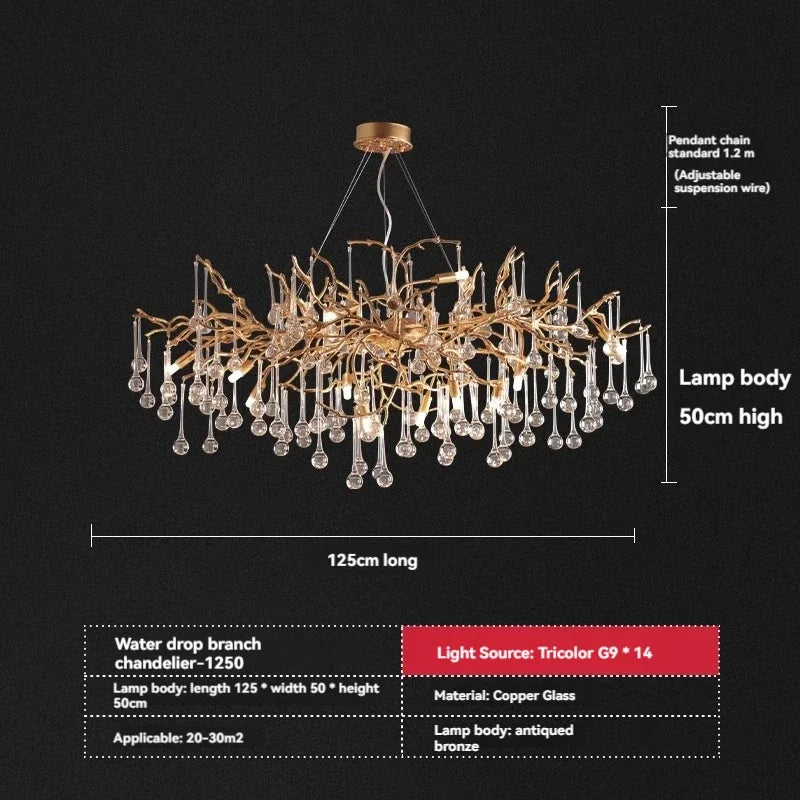 Afralia™ French Crystal Chandelier for Dining Room: Elegant Copper Branch Ceiling Light