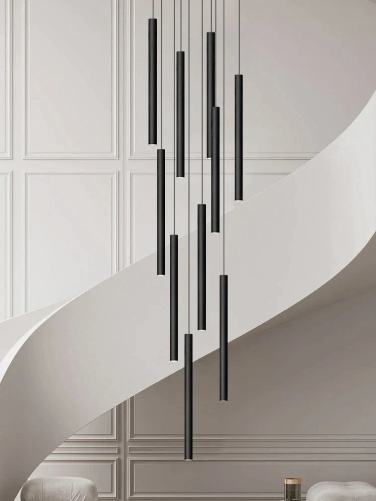 Afralia™ Cylindrical LED Staircase Chandelier Suspension Light - Modern Villa Water Pipe Fixture