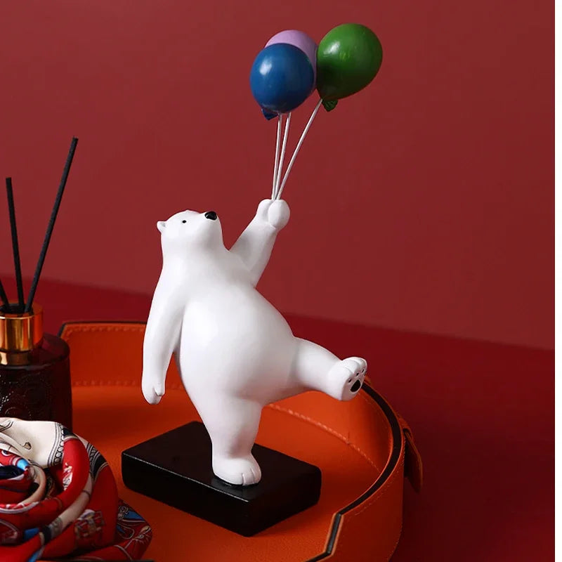 Afralia™ Flying Bear Figurines Balloon Polar Bears Resin Decoration Modern Gift for Boy/Kids