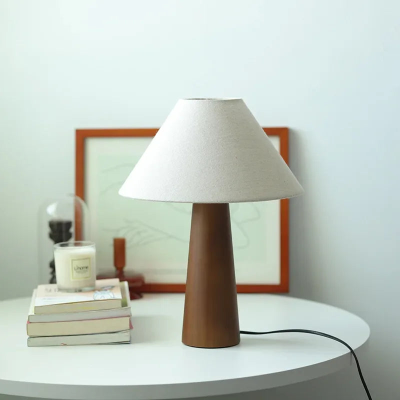 Afralia™ Retro Fabric Desk Lamp Solid Wood Indoor Decor for Bedroom Living Room Study