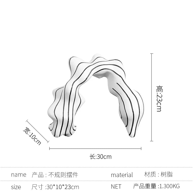 Afralia™ Golden Ring Black and White Striped Abstract Resin Figurines Home Decor