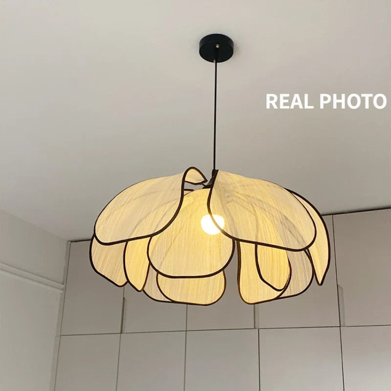 Afralia™ Creamy Abaca Fabric Led Pendant Light - Nordic French Wabi Sabi Suspend Lamp