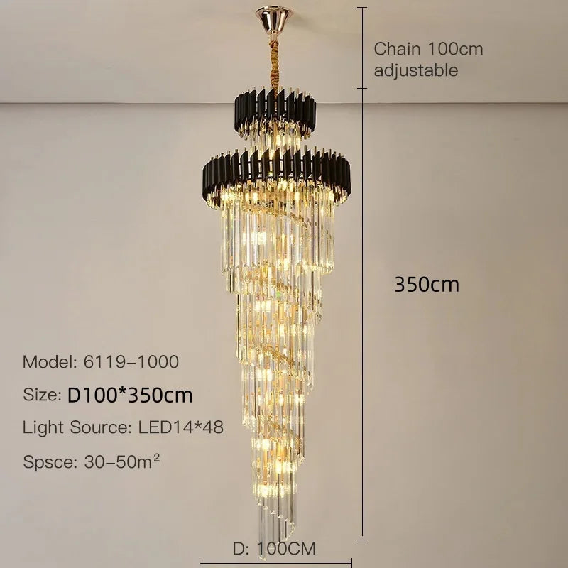 Afralia™ Modern Crystal Chandelier Black/Gold Light Fixture for Luxury Living Room, Villa, Staircase