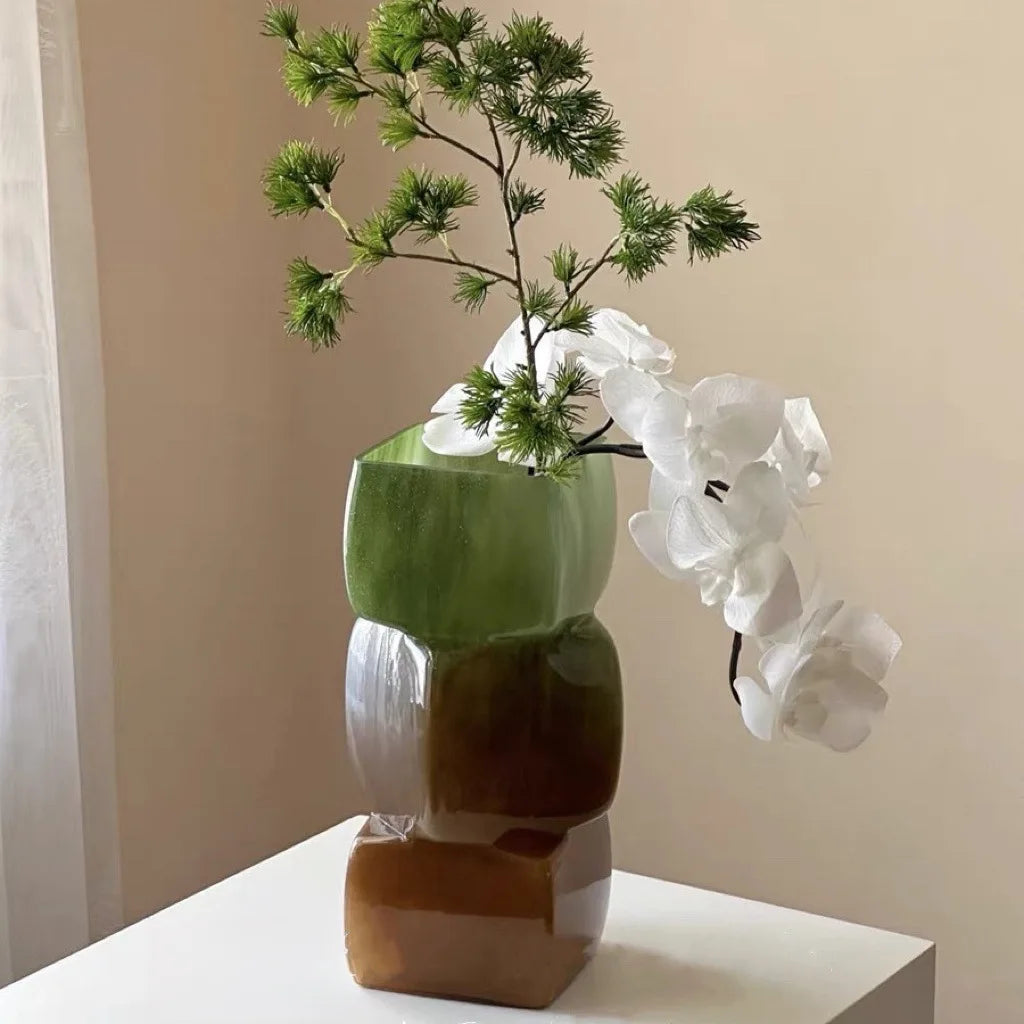 Afralia™ Square Marbling Gradient Glass Vase for Floral Arrangements