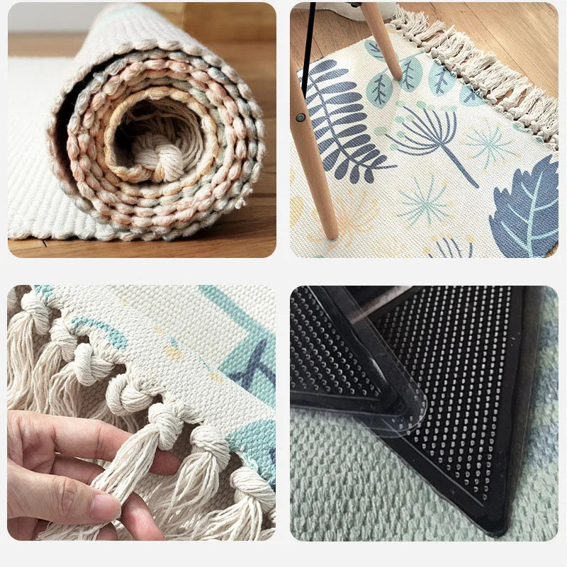 Afralia™ Soft Weave Tassels Bedside Rug, Anti-Slip Living Room Carpet