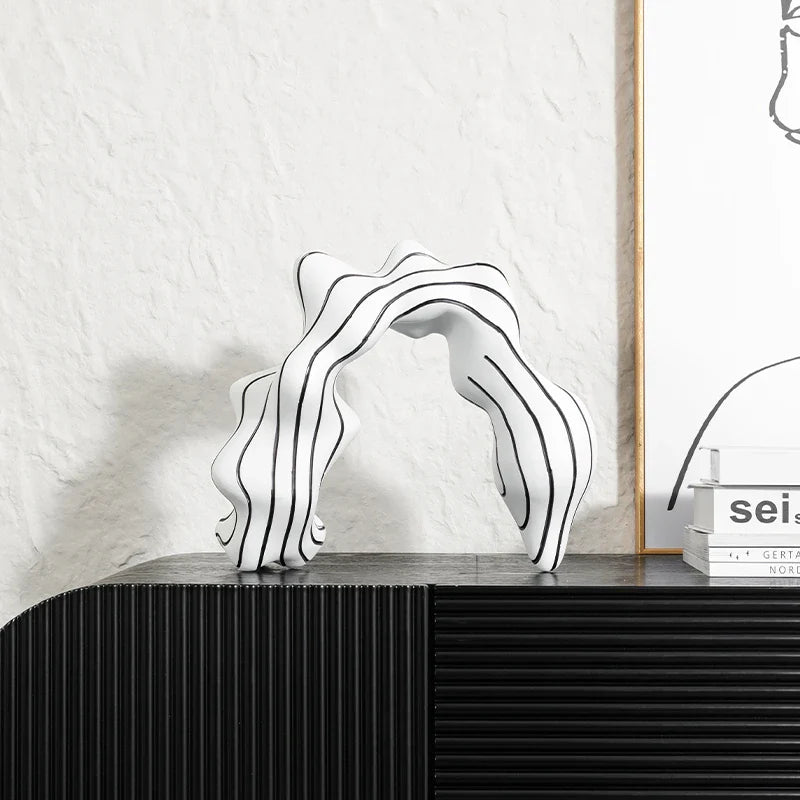 Afralia™ Golden Ring Black and White Striped Abstract Resin Figurines Home Decor