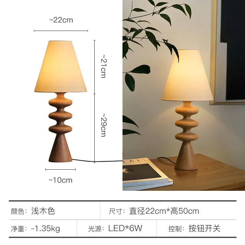 Afralia™ Medieval Solid Wood Table Lamp LED E27 Art Decor Desk Lights