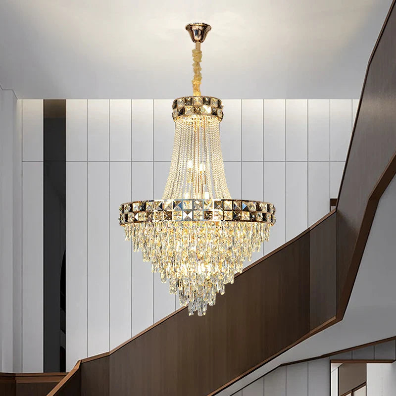 Afralia™ Smart Dimming Crystal Chandelier for Luxury Villa Living Room, High-end Duplex Building Atmosphere