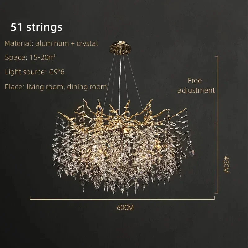 Afralia™ Luxury Crystal Chrome Chandelier Silver Gold LED Tree Branch Chandelier for Living Dining Room