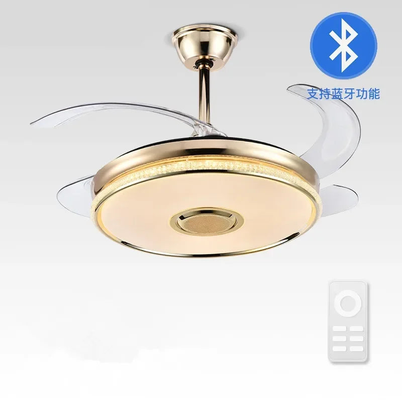 Afralia™ 90 Modern Ceiling Fan with Bluetooth Speaker, LED Light, and Remote Control