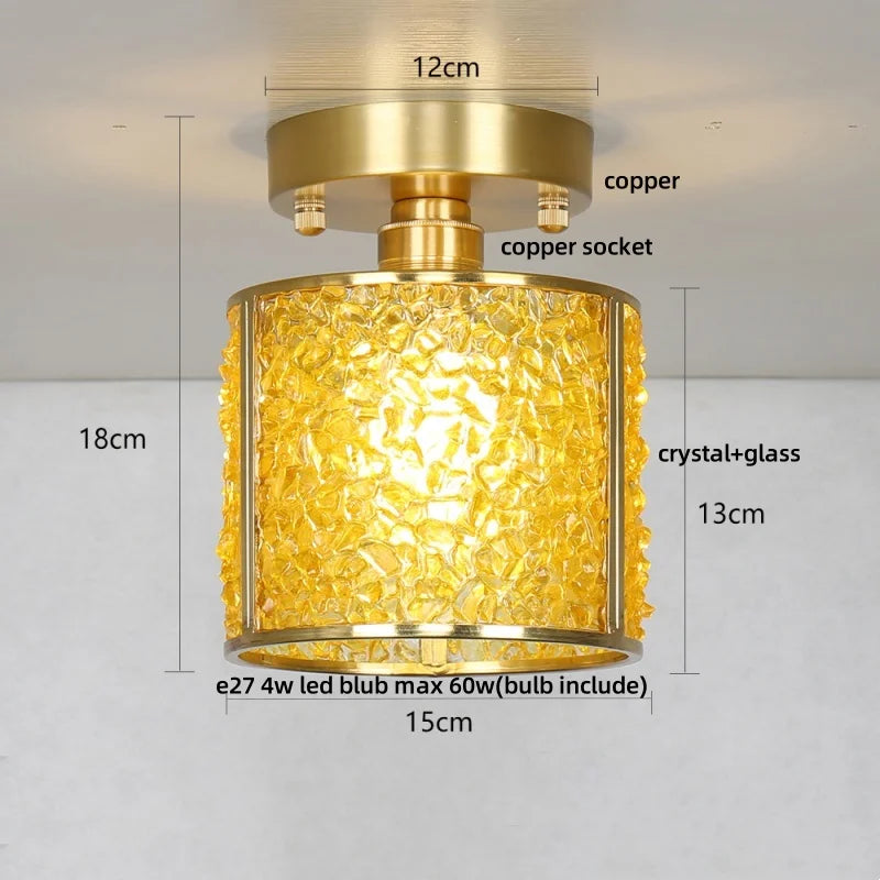 Afralia™ Handcrafted Glass Crystal Copper Ceiling Light Fixture for Dining Bedroom Kitchen