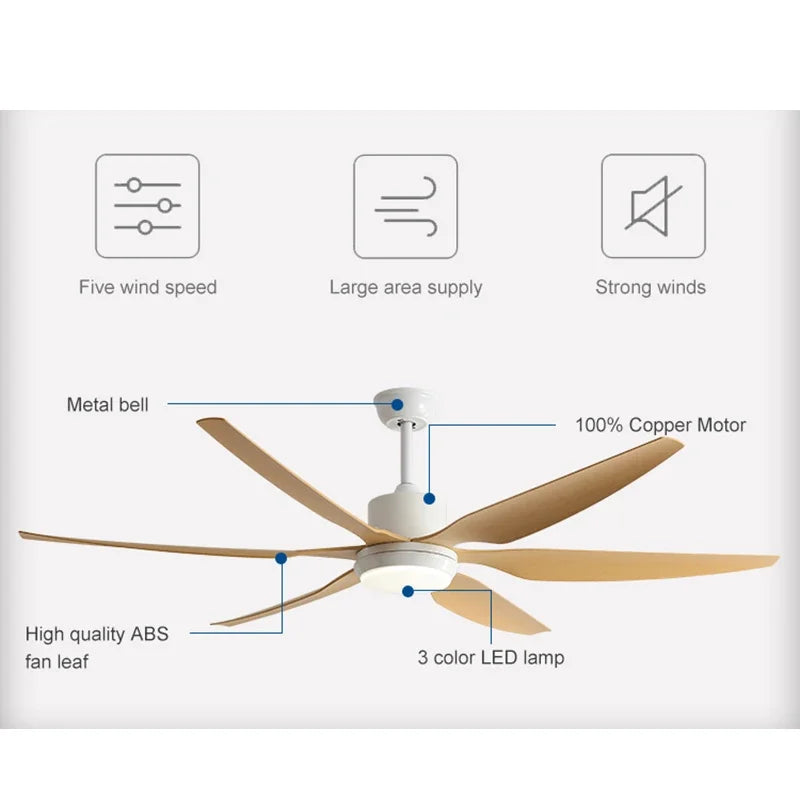 Afralia™ Modern Six-Leaf LED Ceiling Fan Light for Restaurant and Living Room