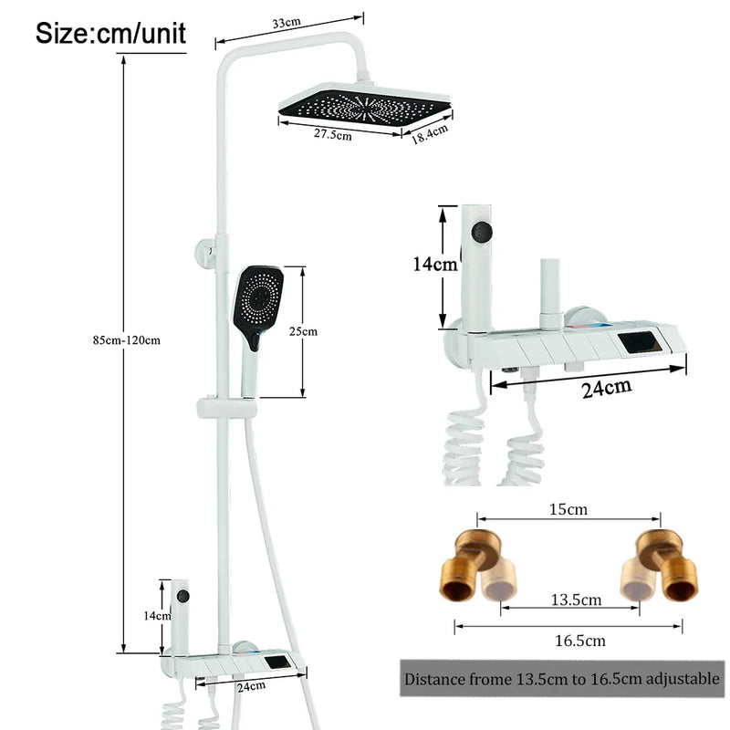 Afralia™ Black Piano Digital Shower System with Intelligent Brass Faucets and White Rainfall Shower