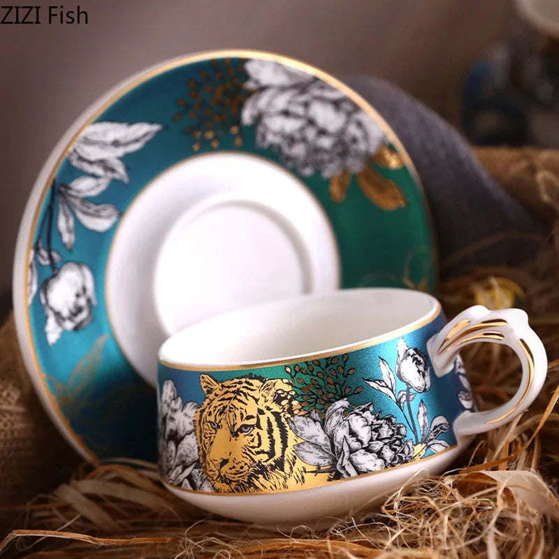 Afralia™ Porcelain Cup & Saucer Set: Elegant Coffee Mug for Dining Table and Afternoon Tea