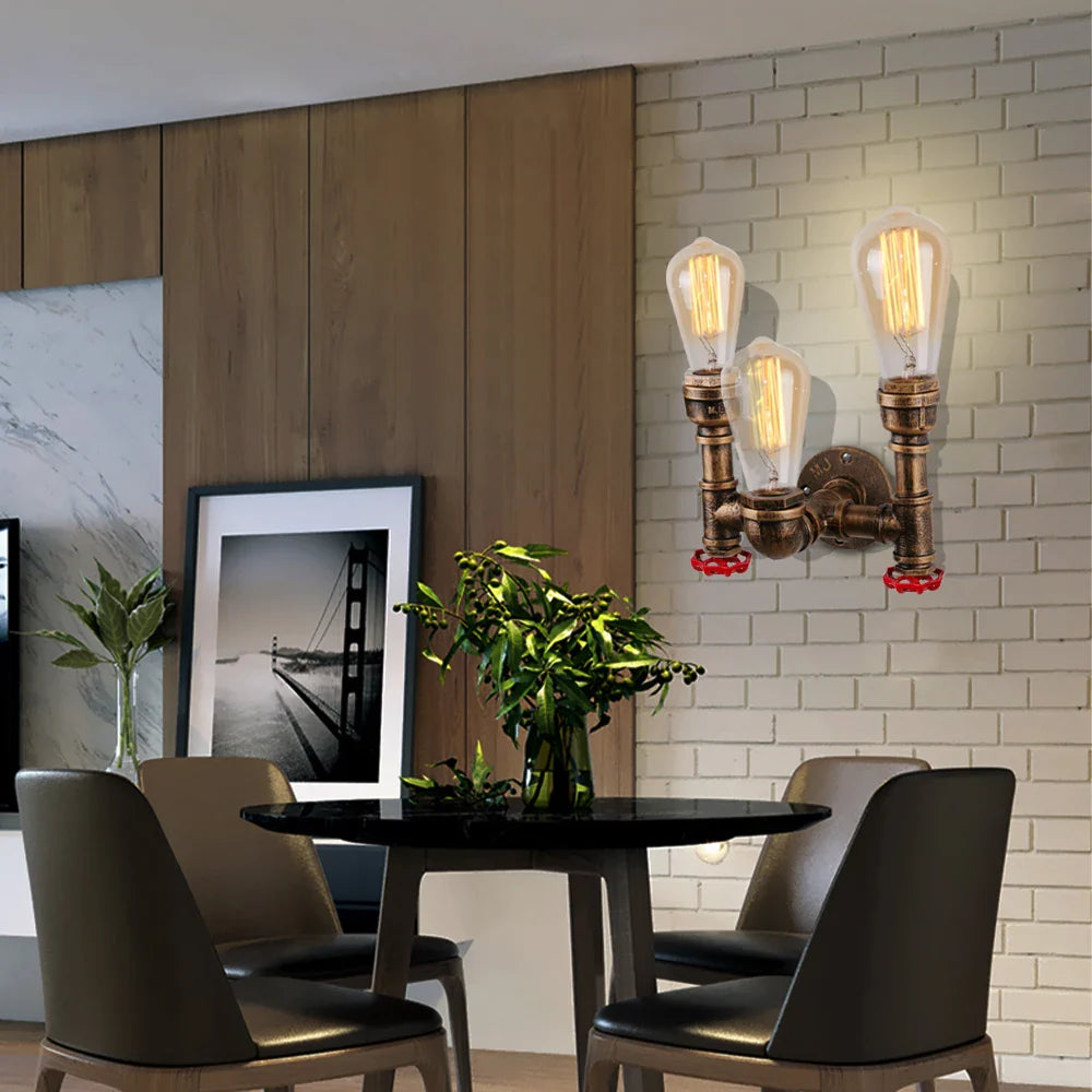 Afralia™ Rustic Water Pipe Wall Sconce Light for Home Decor