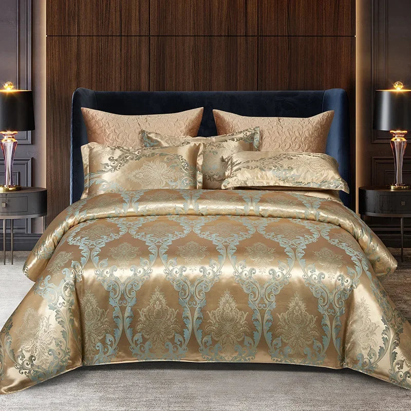 Afralia™ Satin Jacquard Bedding Set: Fitted Sheet, Duvet Cover, 2 Pillowcases - Queen King