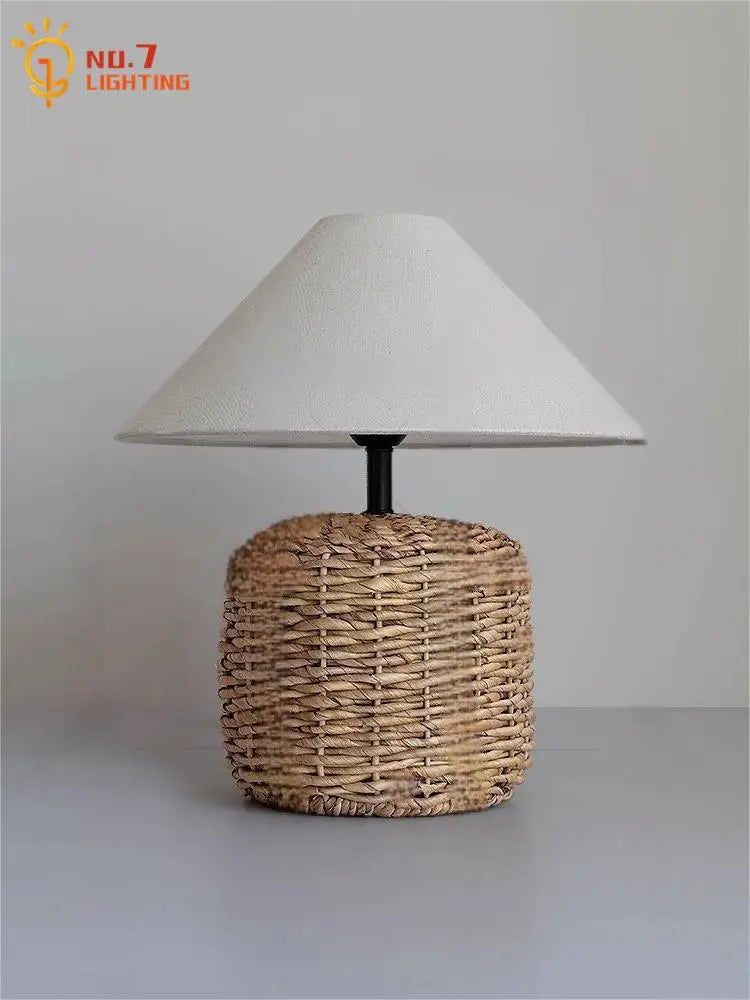Afralia™ Retro Rattan Weaving Table Lamp, LED E27 Desk Light, Wabi-Sabi Zen Art Style