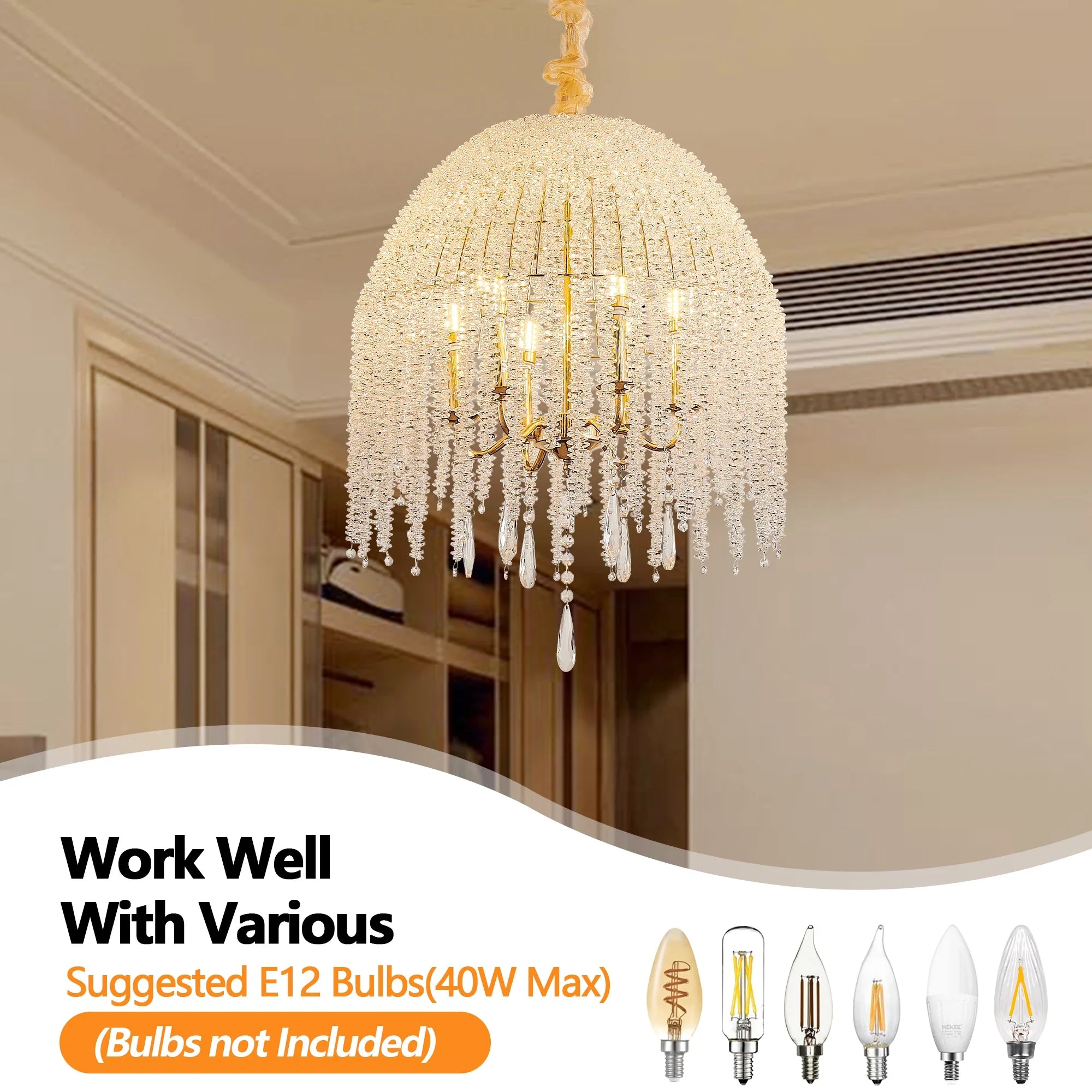 Afralia™ Crystal Waterfall Chandelier with Gold Finish - 6-Light Elegant Design