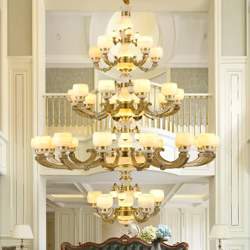 Afralia™ Chinese Jade Chandelier: Elegant All-Copper Lighting for Living Room, Bedroom, Dining Hall