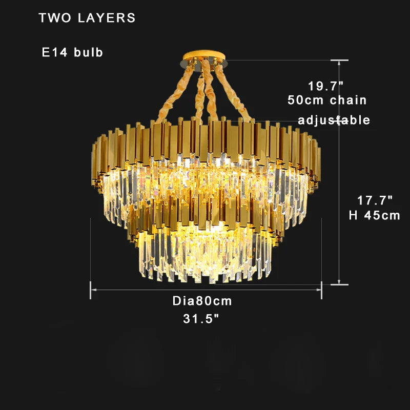 Afralia™ Crystal Chandelier Stainless Steel K9 Cristal Suspension Lamps Classic Gold Luxury