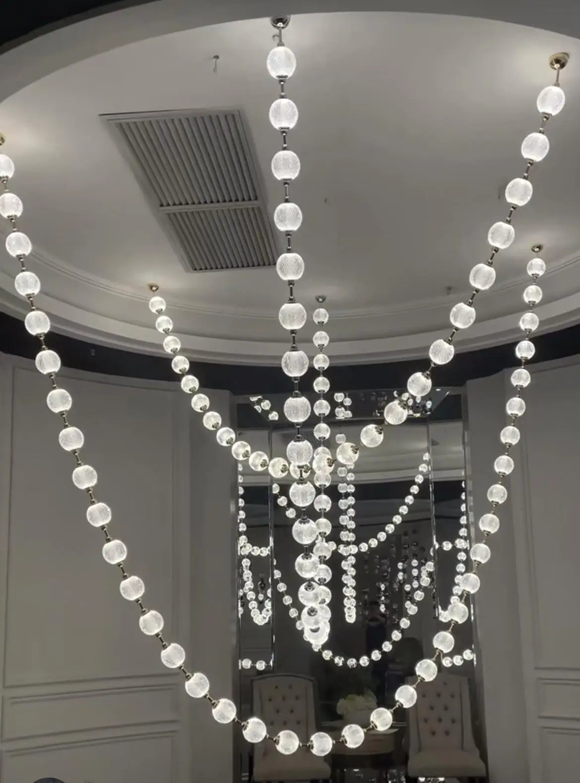 Afralia™ Pearl Necklace Design LED Chandelier for Dining Room Staircase Decor