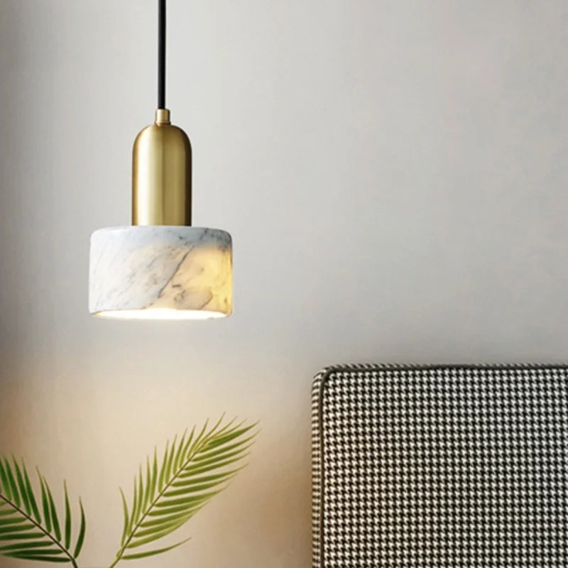 Afralia™ Copper Marble LED Pendant Light for Kitchen Living Room Bedroom Decor