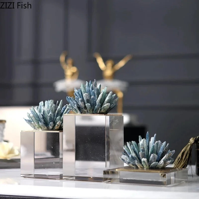 Afralia™ Agate Stone Crystal Sculpture Gold-plated Marble Ornament for Living Room Desk