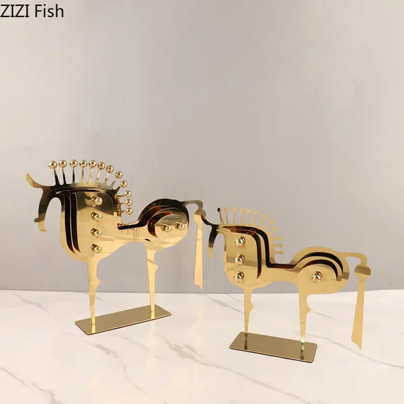 Afralia™ Golden Horse Metal Animal Sculpture Desk Ornament