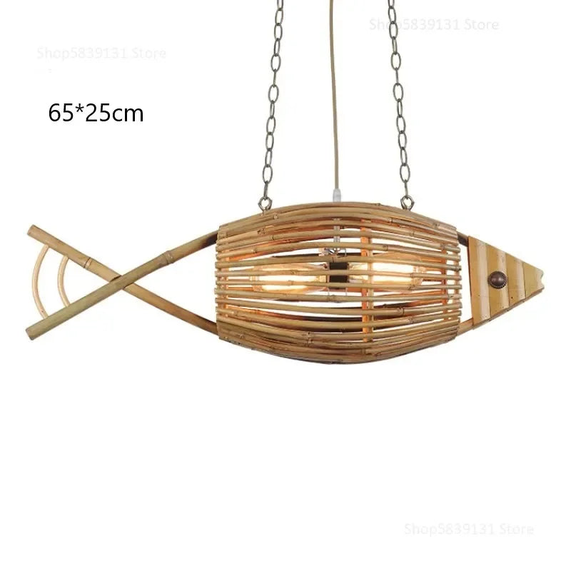 Afralia™ Bamboo Fish Art Pendant Lights - Nordic LED Fixture for Kitchen & Living Room